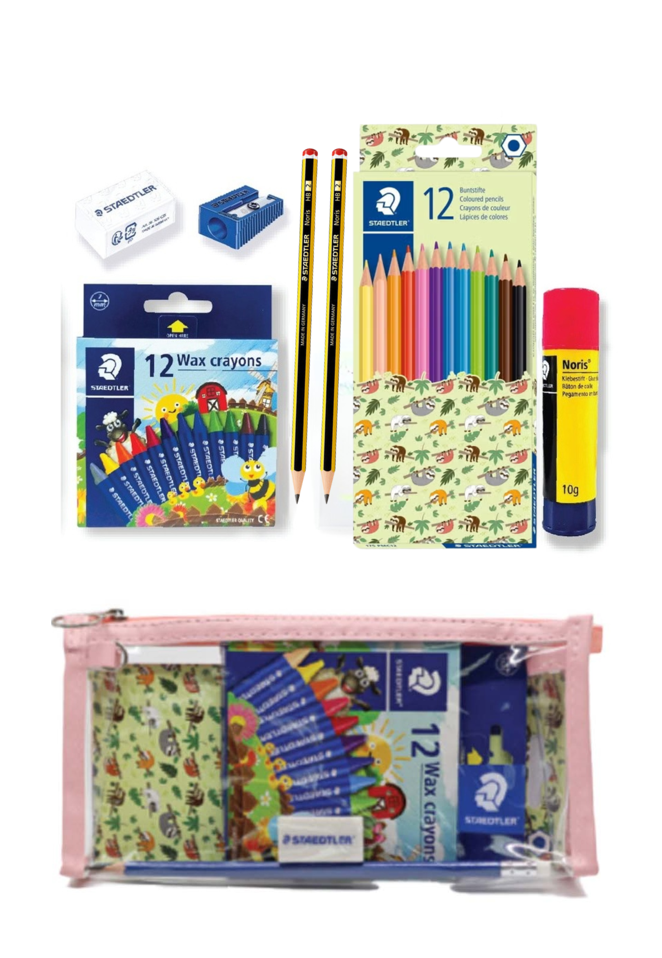 STAEDTLER+12COL PENCILS+12WAX CRAYONS+SCISSORS+ERASER STP-PACK-461