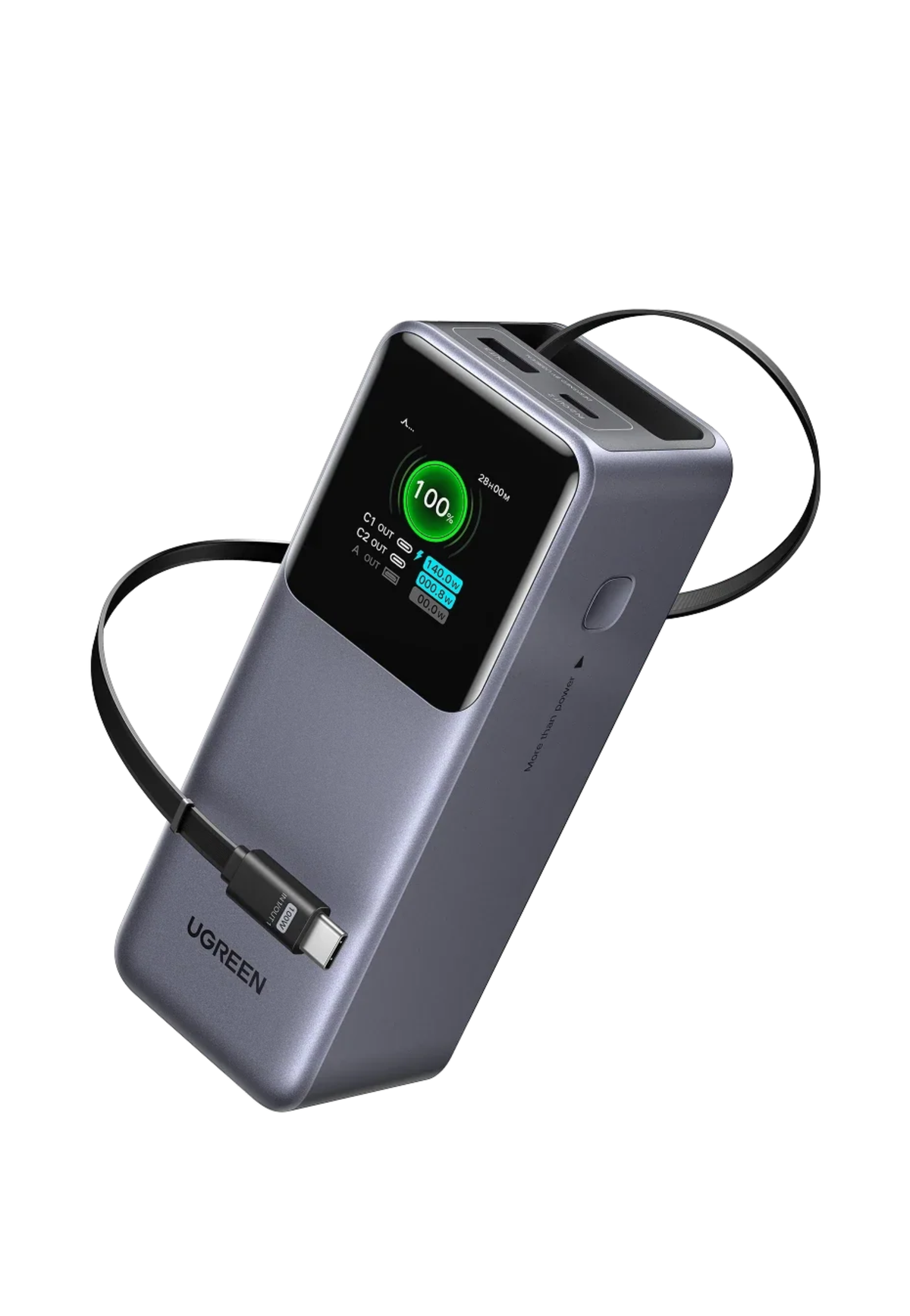 UGREEN 165W POWERBANK W/ RETRACTABLE CABLE TYPE C 20000MAH GRAY