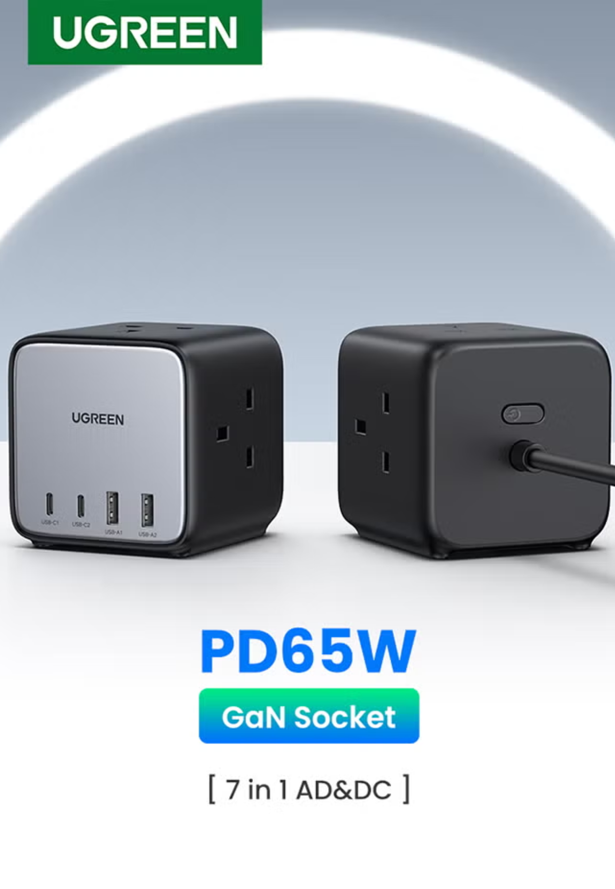 UGREEN POWERSTRIP 3AC OUTLET W/4PORT 2A23 PD 65W BLACK