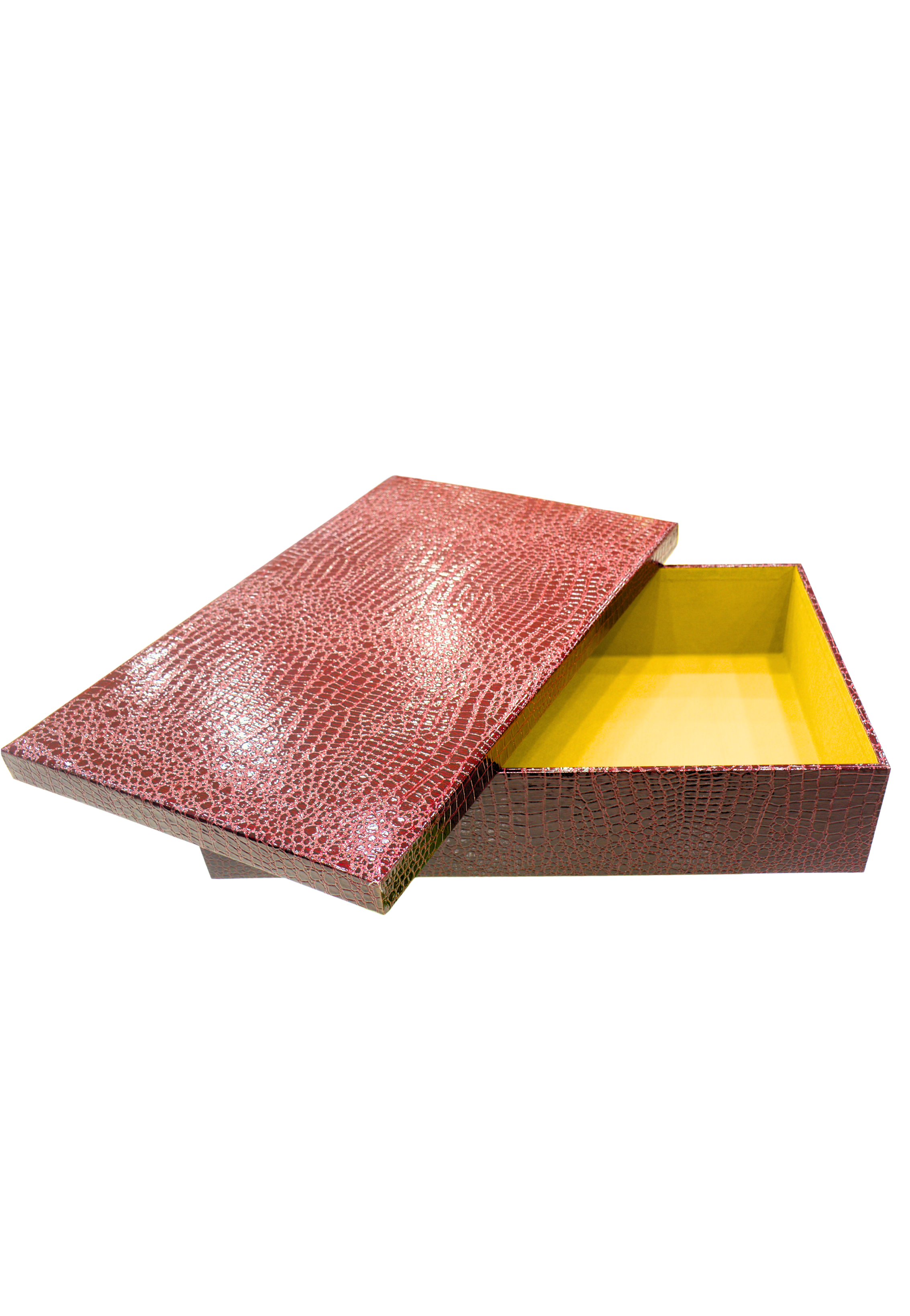 WOODEN LEATHER FLAT GIFT BOX W/CROC BODY DESIGN 64.5X35.5X14.5CM MAROON-MEDIUM