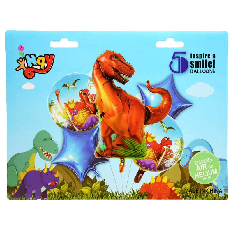 XHQY FOIL BALLOON DINOSAUR 5PCS PKT-22961