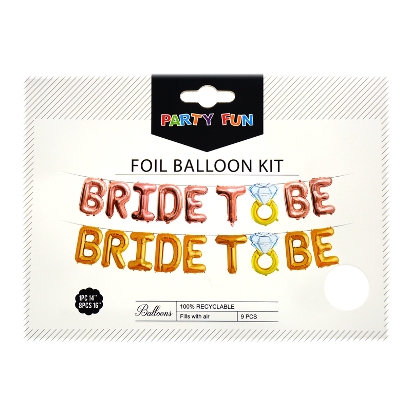 PARTY FUN FOIL BALLOON BRIDE TO BE 36+40CM 9PCS PACK -ROSE GOLD