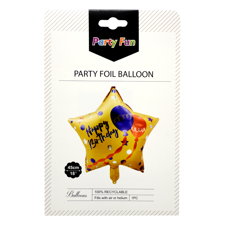 PARTY FUN FOIL BALLOON HBD STAR 18" 0867068