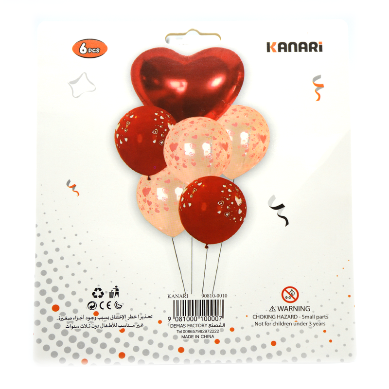 KANARI VALENTINE FOIL BALLOON W/LATEX ASSTD 6PCS