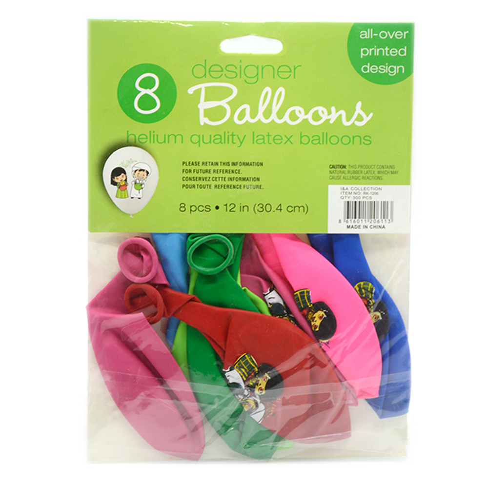 HELIUM QUALTIY LATEX BALLOONS 8PCS PKT 12" RK-1206