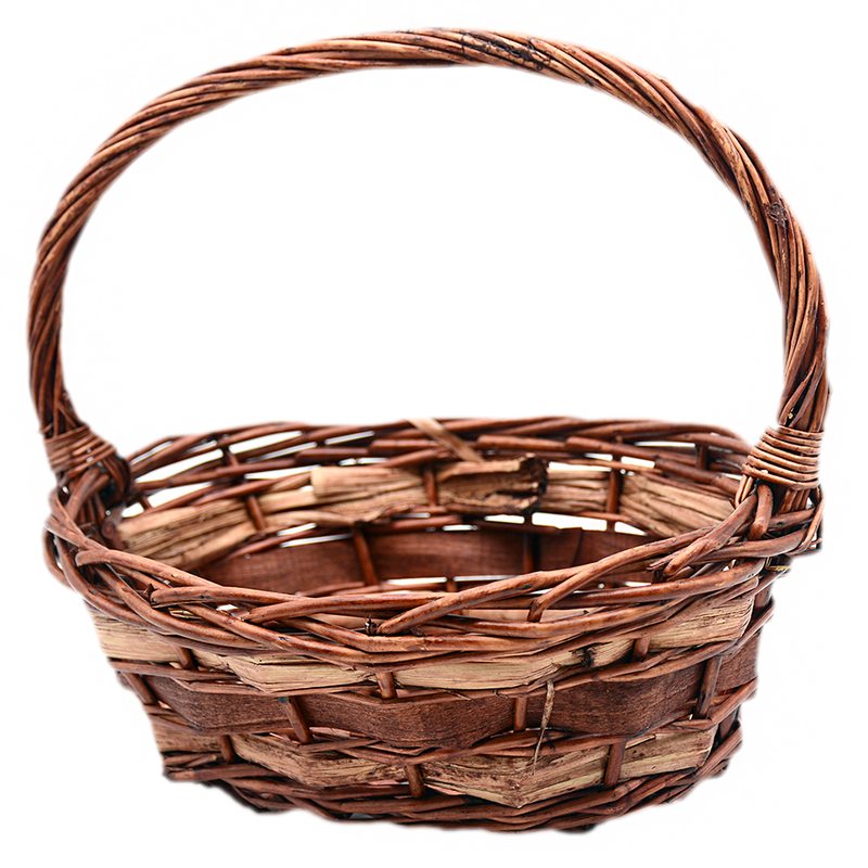 OVAL SHAPE WILLOW BASKET W/HANDLE BROWN/NATURAL 26X19CM-1SMALL