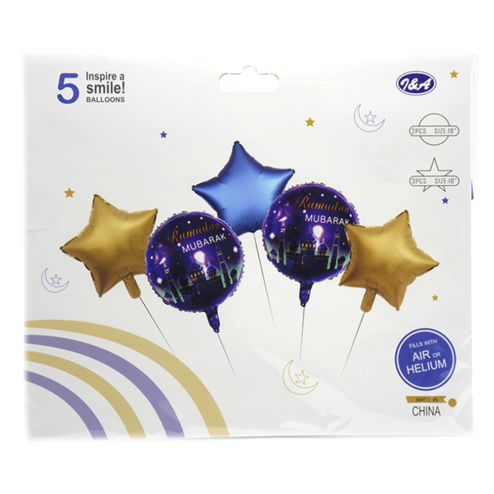 I&A COLLECTION EID MUBARAK 5 PCS FOIL BALLOONS SET