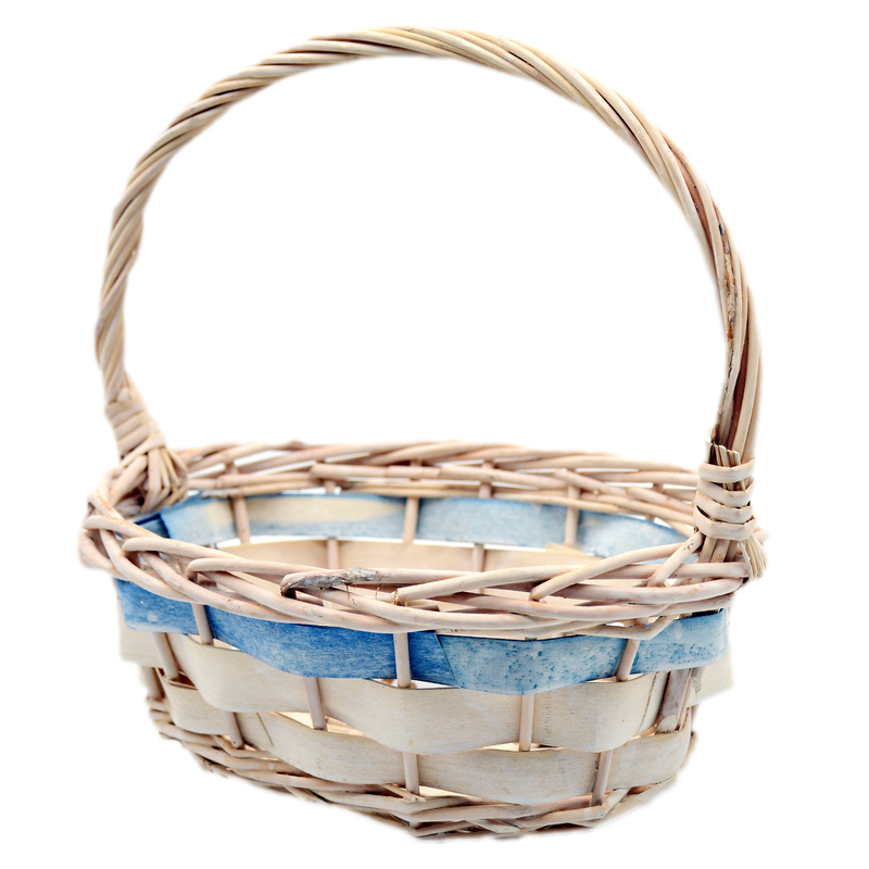 OVAL SHAPE WILLOW BASKET W/HANDLE WHITE/BLUE 26X19CM-SMALL