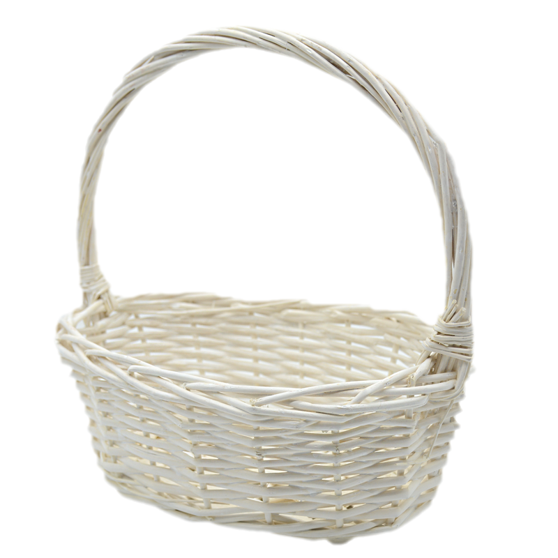 OVAL SHAPE WILLOW BASKET W/HANDLE WHITE 26X19CM-1SMALL