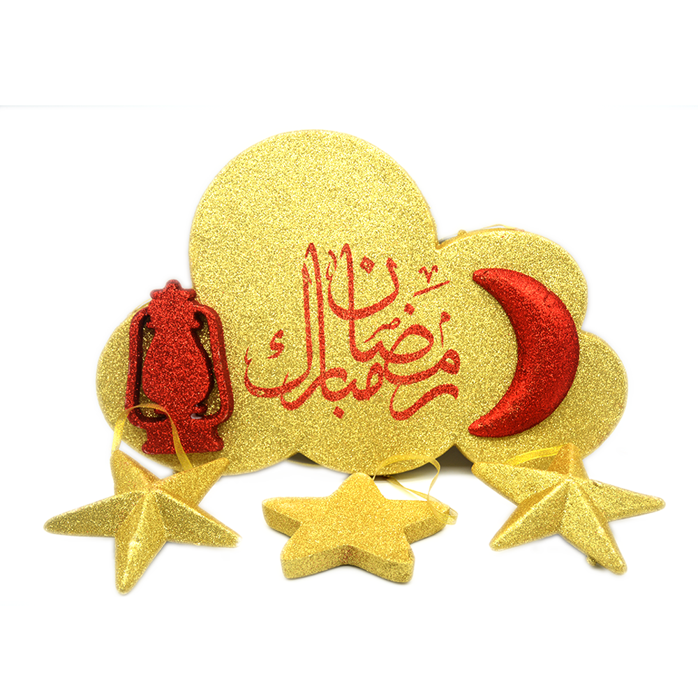 RAMADAN MUBARAK GLITTER FOAM DECORATION (CLOUD W/MOON,LANTERN & 3STAR)