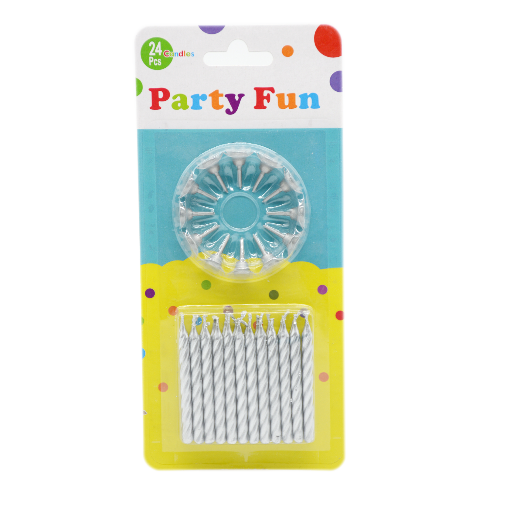 PARTY FUN BIRTHDAY CANDLE 24PCS+12HOLDER SILVER