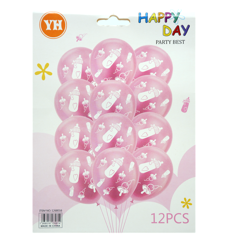 PARTY FUN BABLY BALLOON 12" 12PCS/PKT PINK