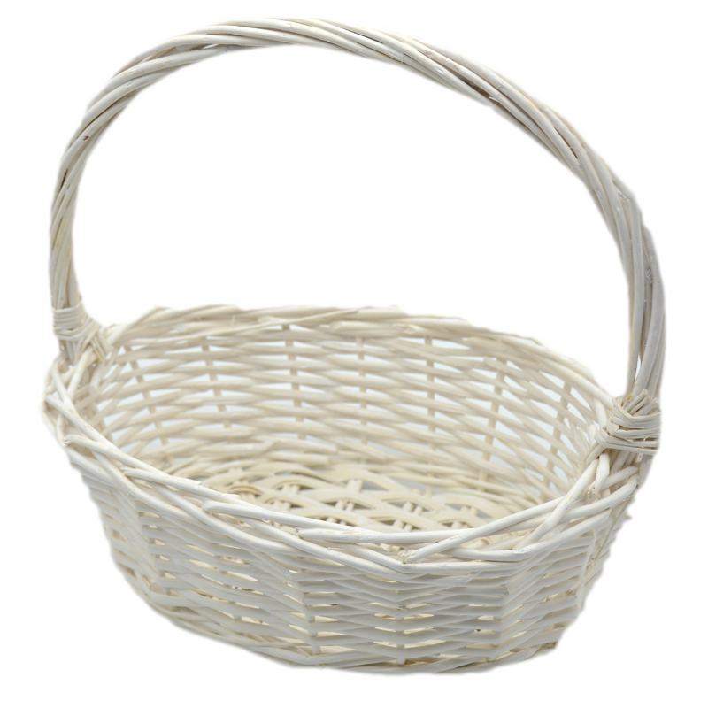 OVAL SHAPE WILLOW BASKET W/HANDLE WHITE 26X19CM-1SMALL