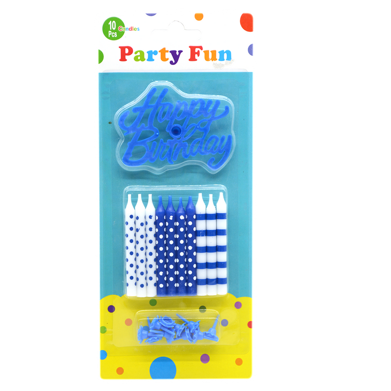 PARTY FUN HAPPY BIRTHDAY BLUE CANDLES 10PCS PACK