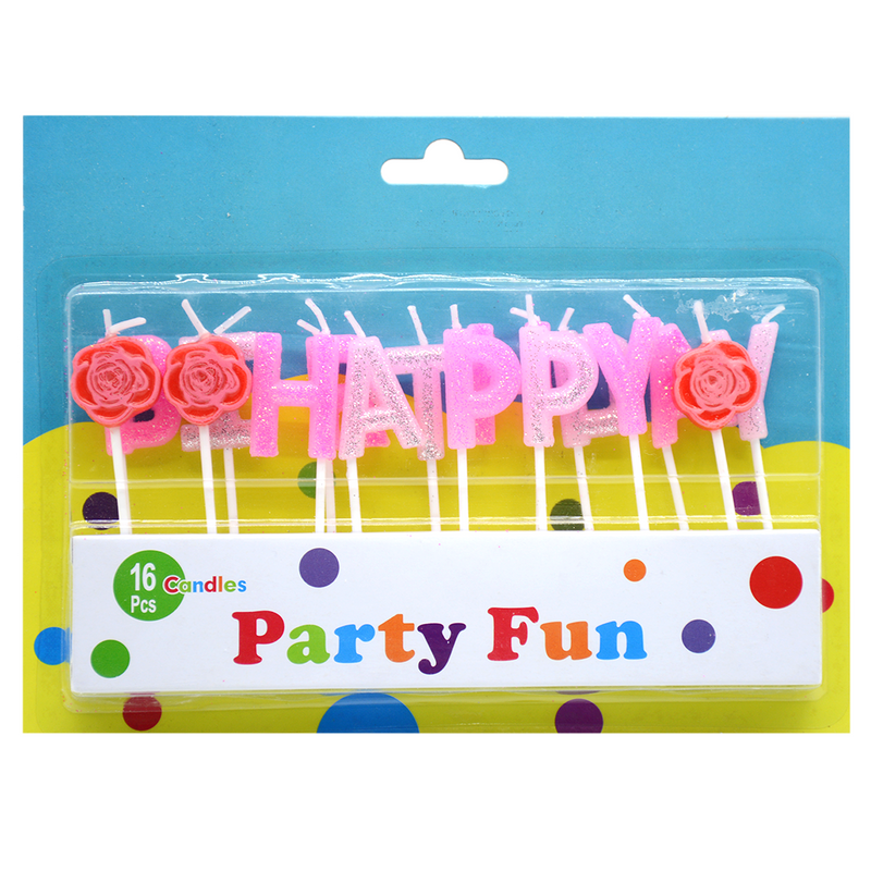 HAPPY BIRTHDAY CANDLE 16PCS SET PINK