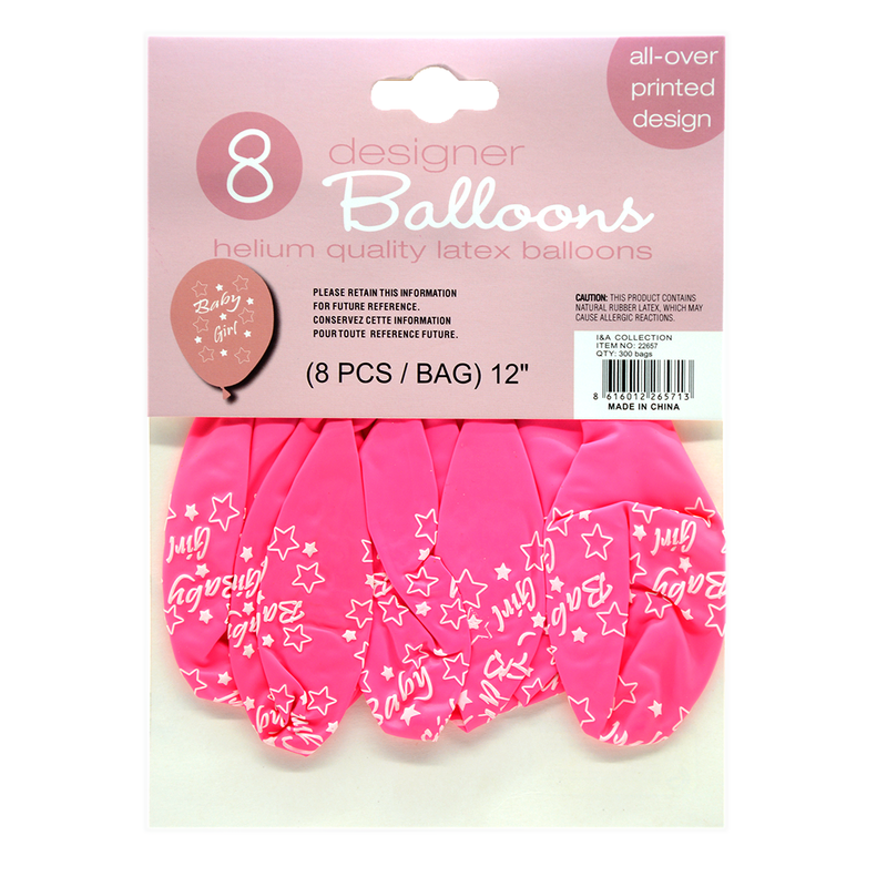 BABY GIRL PRINTED LATEX BALLOONS 12'' 8PCS/PKT