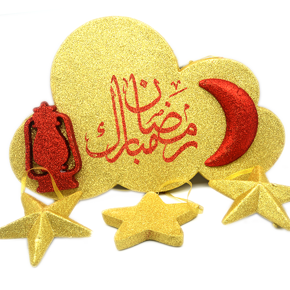 RAMADAN MUBARAK GLITTER FOAM DECORATION (CLOUD W/MOON,LANTERN & 3STAR)