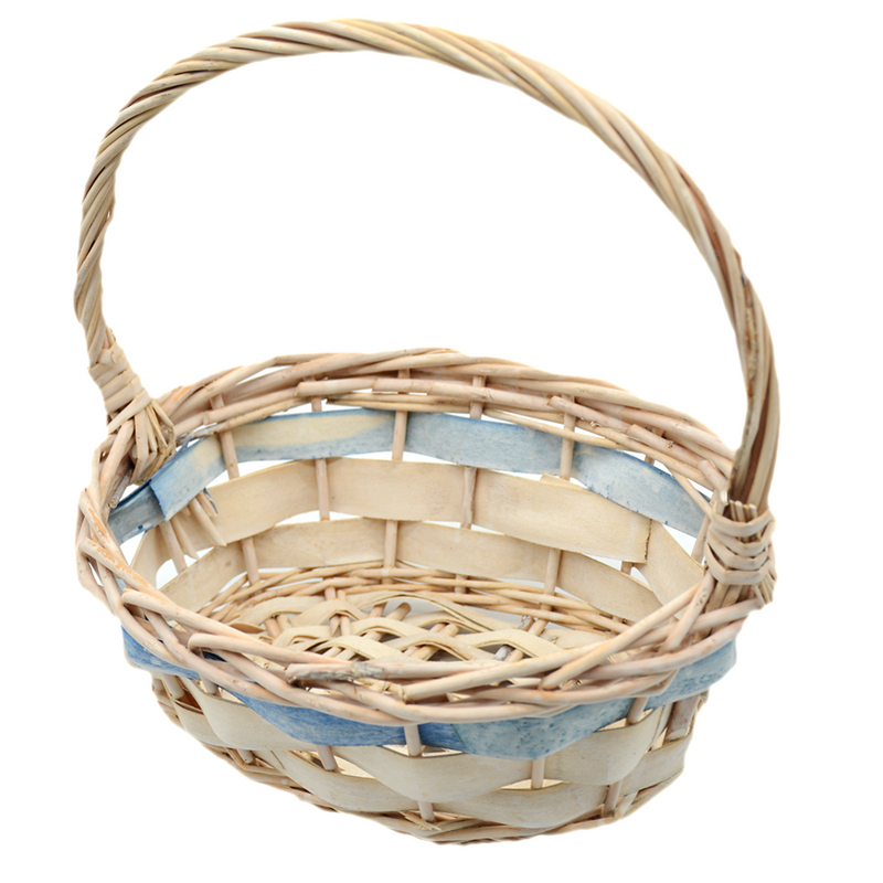 OVAL SHAPE WILLOW BASKET W/HANDLE WHITE/BLUE 26X19CM-SMALL