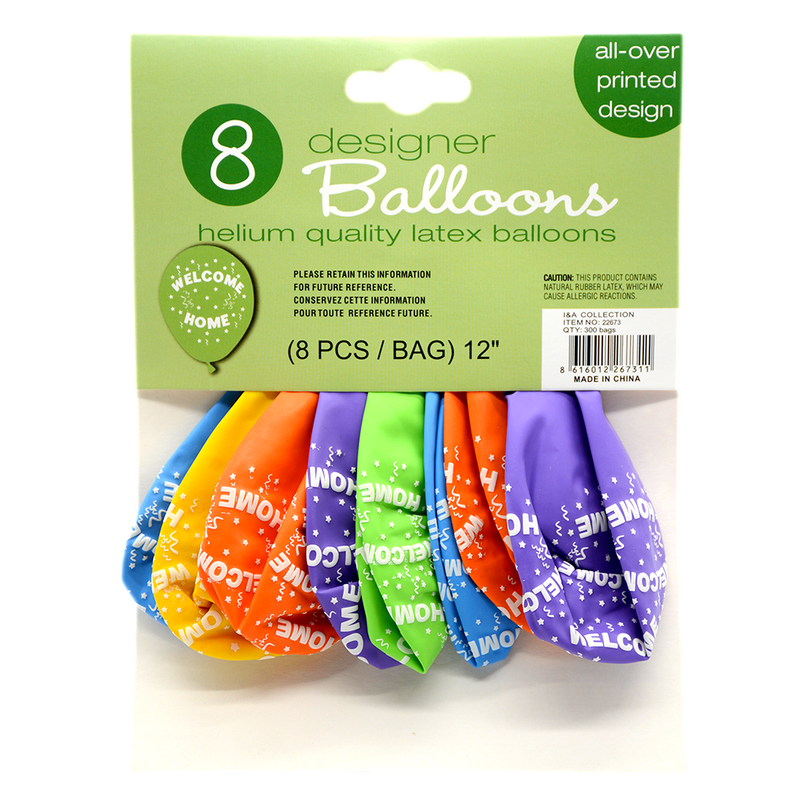 HELIUM QUALITY LATEX BALLOONS 8PCS PKT 12" -22673