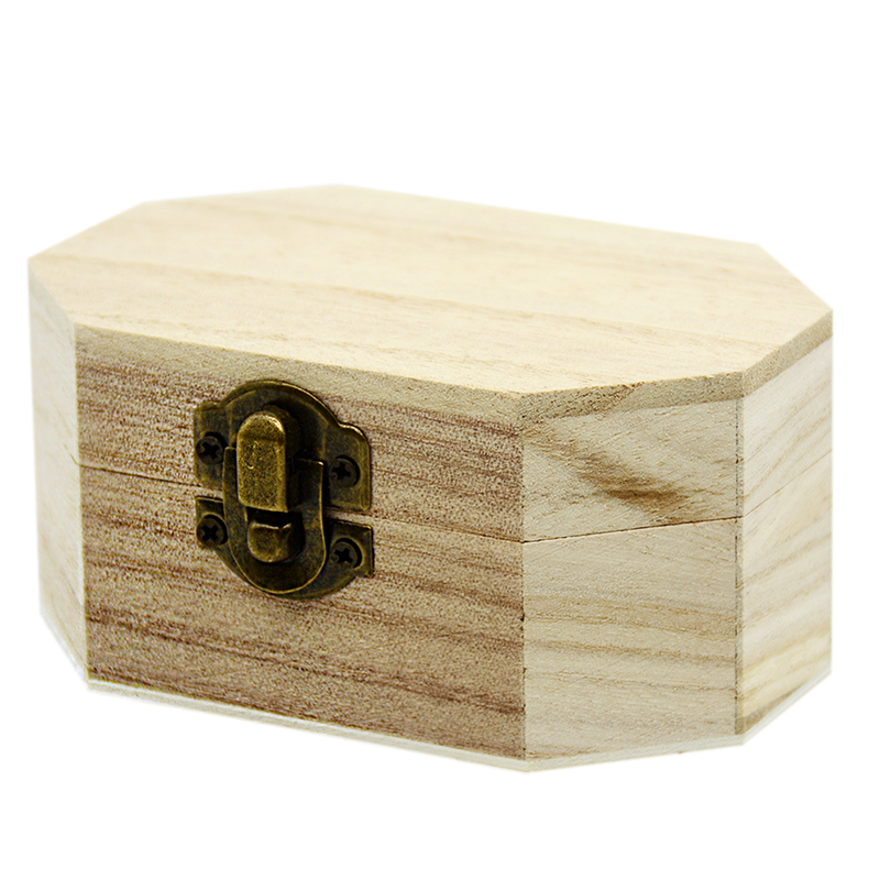 OCTAGON UNFINISHED WOODEN BOX W/HINGED LID 17X13CM-3LARGE