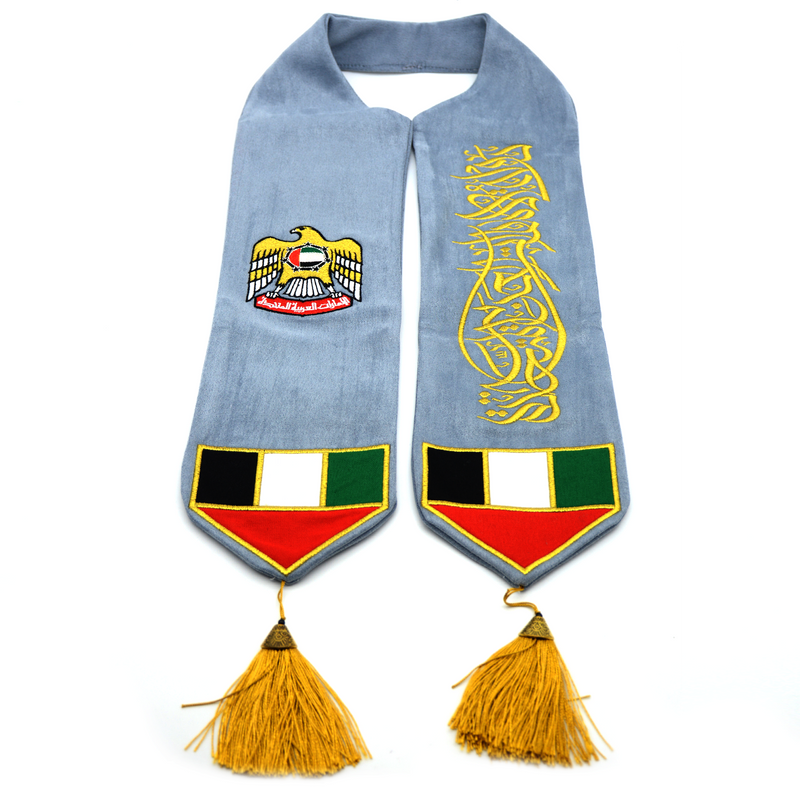 KIDS VIP VELVET SCARF W/ FALCON & UAE FLAG + ARABIC TEXT