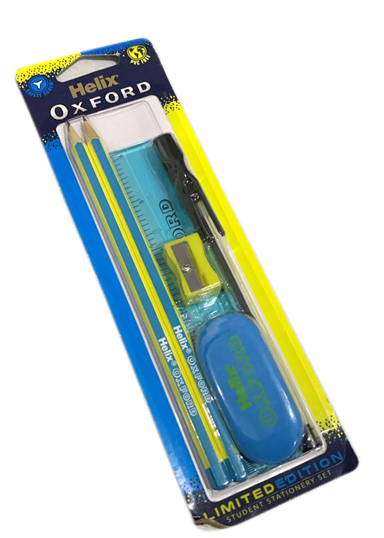 HELIX OXFORD CLASH STUDENT 6PCS STATIONERY SET BLUE/YELLOW