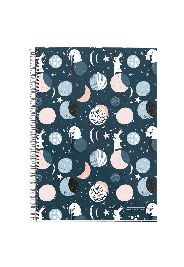 دفتر 80 صفحة 70 جرام MIQUELRIUS MR SCHOOL SPIRAL 70G 80SHT 4MM SQUARE NOTEBOOK 215X315MM-SPACE BUNNY