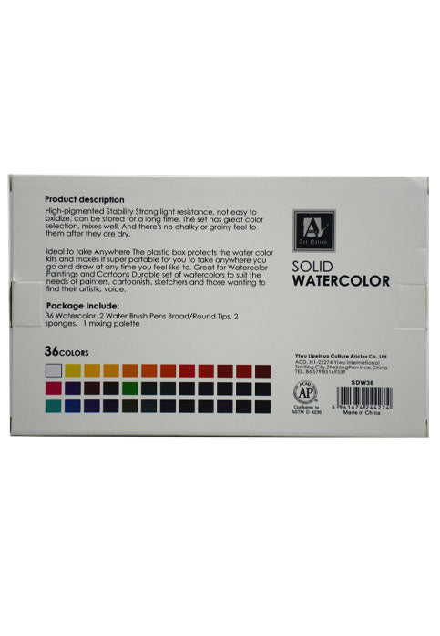 ART NATION SOLID WATERCOLOR 36COLORS WITH 2 BRUSH