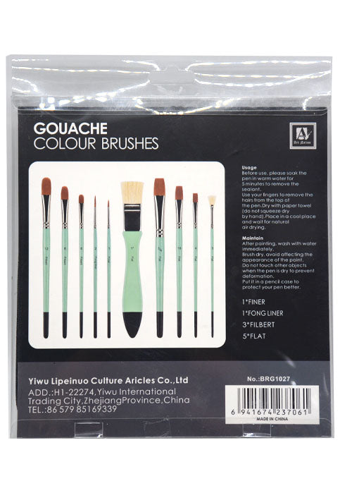 ART NATION PROFESSIONAL GOUACHE COLOUR BRUSHES 10PCS PACK