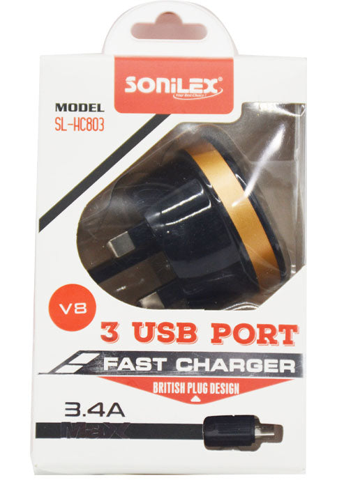 شاحن هاتف سريع - سونيليكس SONILEX 3 USB PORT HOME CHARGER SL-HC803