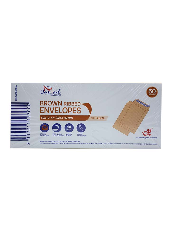 Unimail - Peel & Seal Envelopes 9x4' (Brown Ribbed)