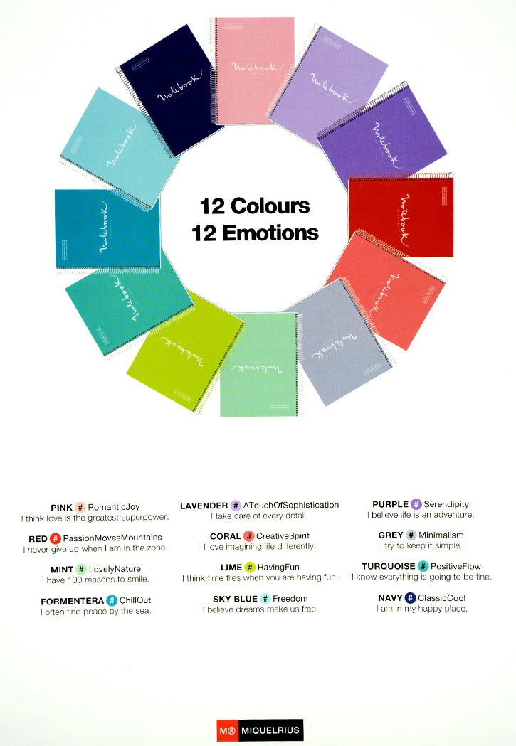 دفتر 5 مواضيع MIQUELRIUS MR-5 HARD COVER SPIRAL A4 90G 120SHT 1LINE NOTEBOOK-EMOTIONS CORAL