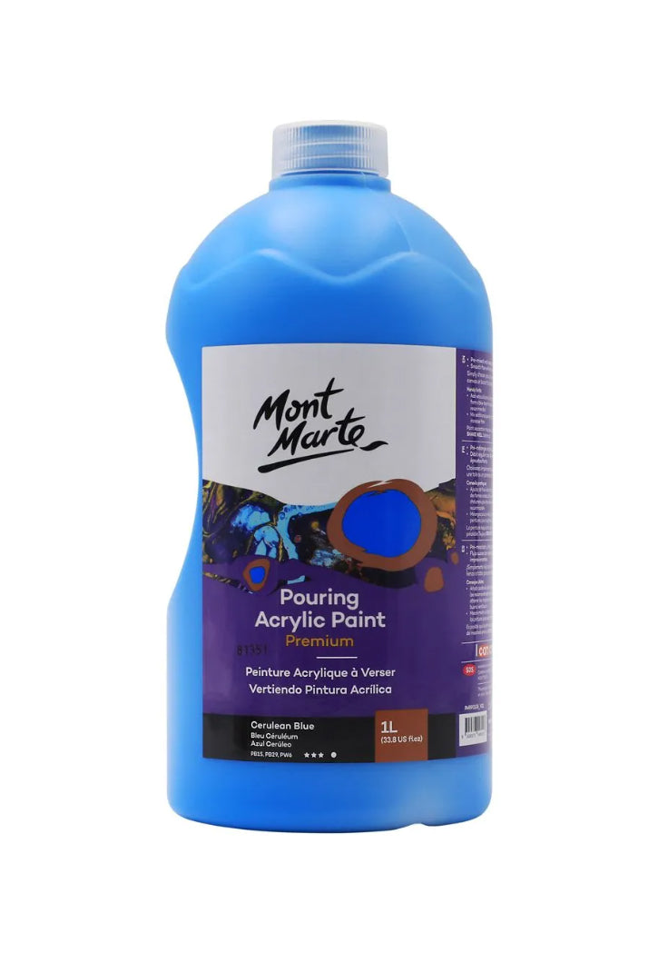 MONT MARTE PREMIUM POURING ACRYLIC PAINT 1L-CERULEAN BLUE