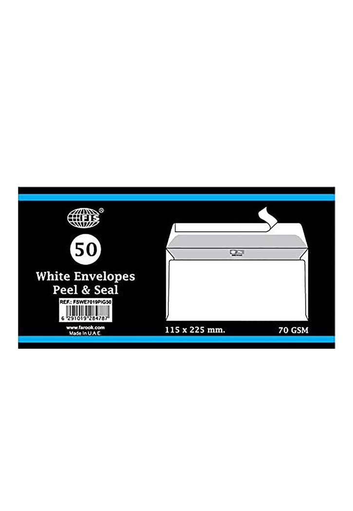 FIS - 50 White Envelopes Peel & Seal 115x225mm