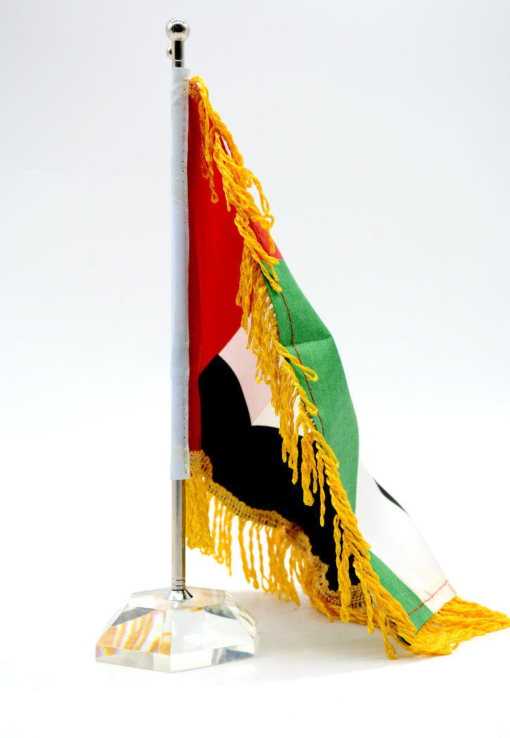 SBC UAE TABLE FLAG 20X30CM W/SQUARE GLASS BASE