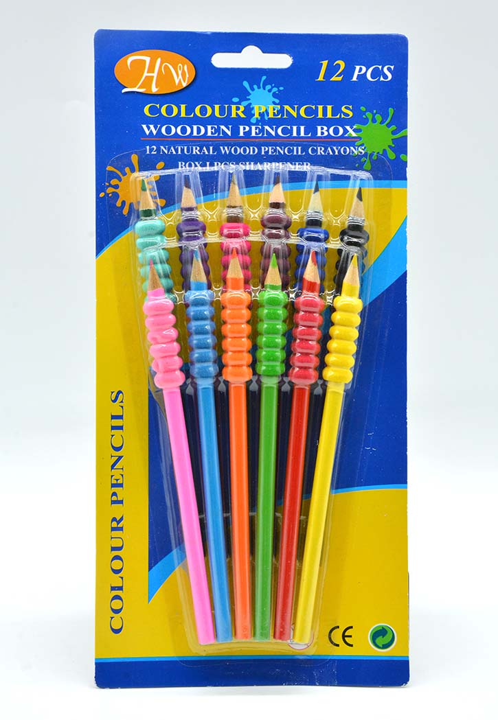 HW - 12Pcs Color Pencils With Rubber Grip