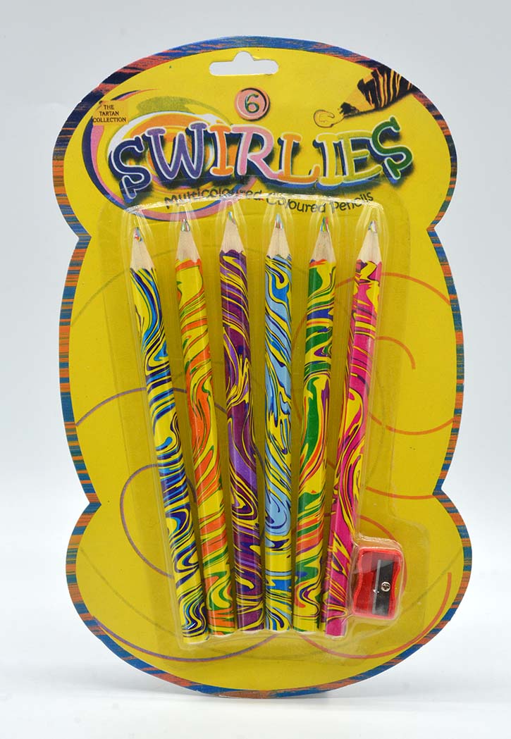 Swirlies - 6PCs Jumbo Multi Color Pencil Set / Sharpener