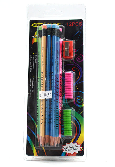 طقم اقلام رصاص + براية.+مقابض مطاطية HB PENCILS 8007 W/RUBBER GRIPS&SHARPENER