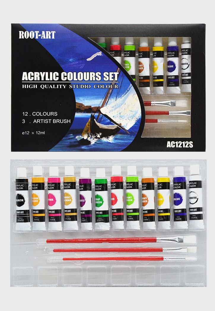 Root Art - Acrylic Colors Set 12x12ML With 3 Brushes