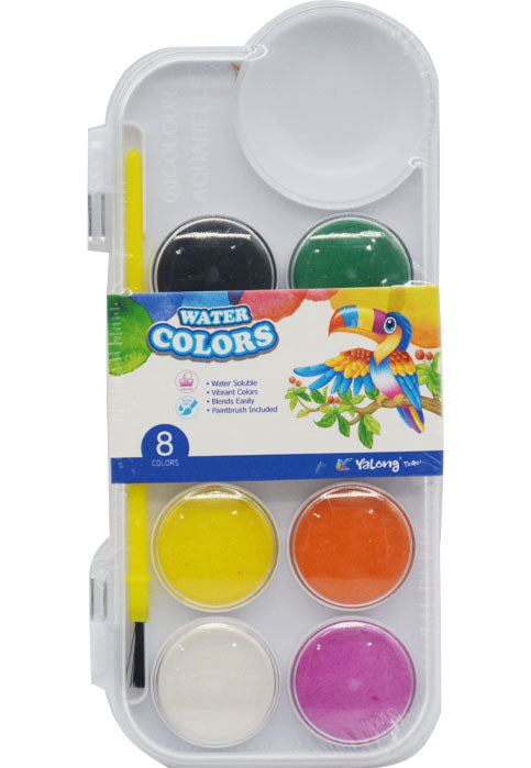 YALONG WATER COLOR CAKE 8COLORS W/BRUSH