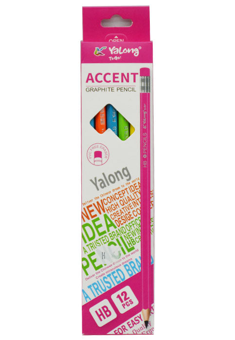 YALONG ACCENT GRAPHITE HB PENCIL 12PCS W/ERASER