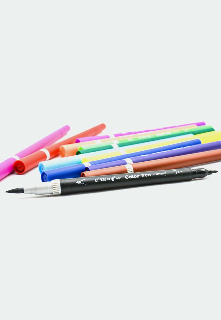 Yalong - Double Tip Brush Marker Set 12PCS