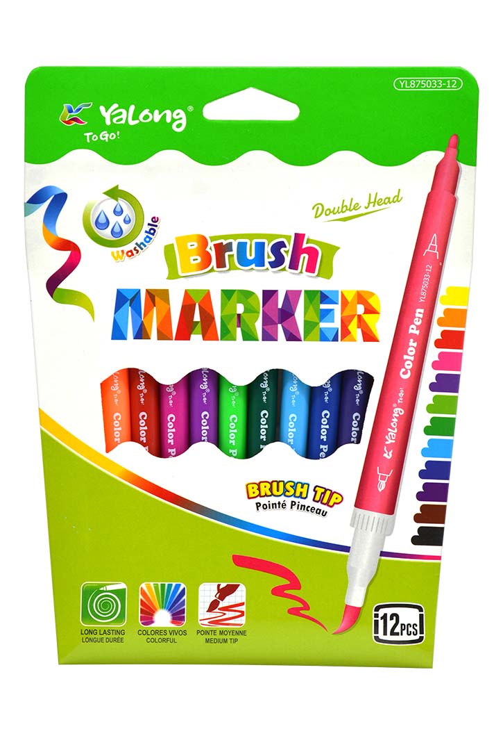 Yalong - Double Tip Brush Marker Set 12PCS