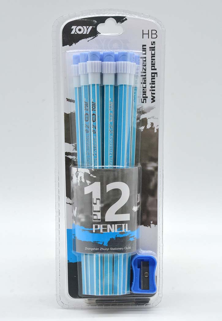 Zoy - 12Pcs HB Pencils  With Eraser (Blue)