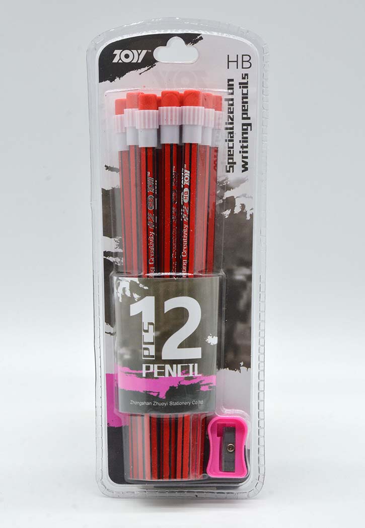 Zoy - 12Pcs HB Pencils  With Eraser (Red)