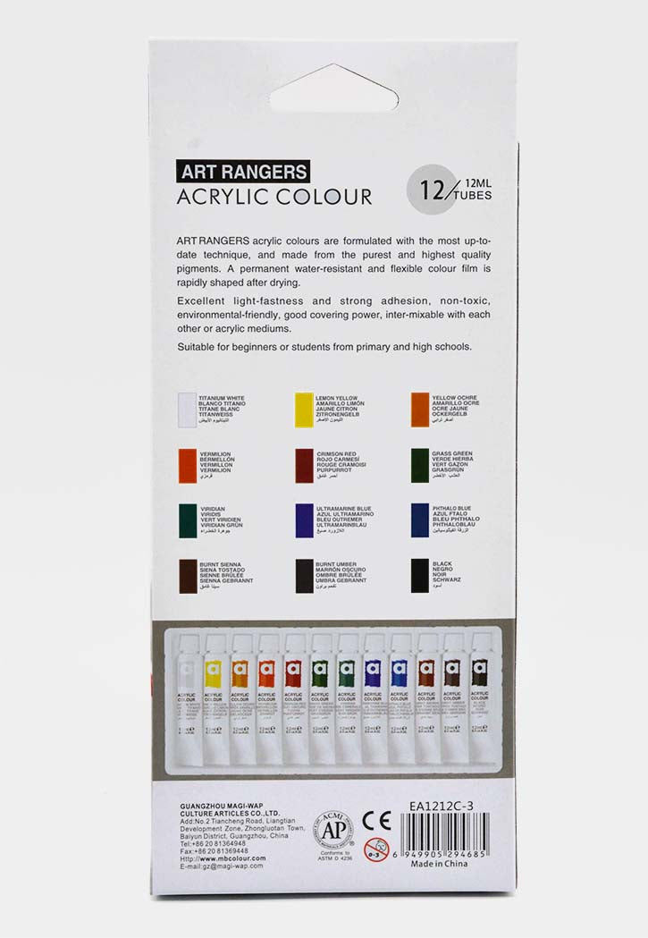 Art Ranger - Acrylic Basic Color Set 12x12ML – TheBookshoplibraryUAE