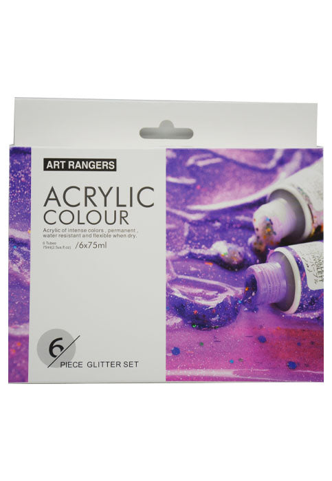 ART RANGER ACRYLIC COLOUR 6PIECE SET 6X75ML-GLITTER COLOR