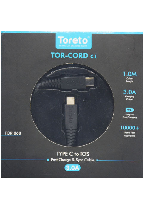 سلك شحن 1متر - توريتو TORETO DATA CABLE TYPE C TO IOS 1 MTR TOR-868