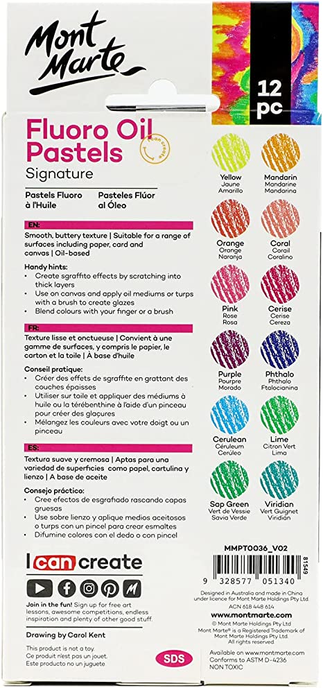 MONT MARTE SIGNATUE FLUORO OIL PASTELS 12PCS PKT