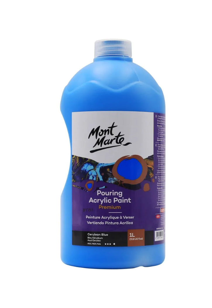 MONT MARTE PREMIUM POURING ACRYLIC PAINT 1L-CERULEAN BLUE